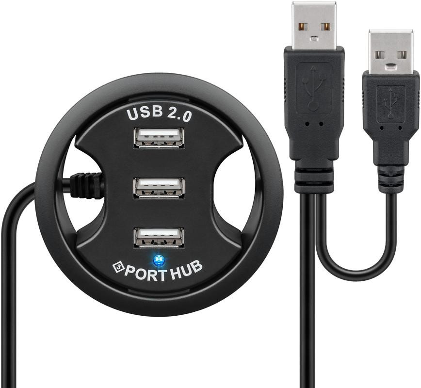Goobay USB 2.0 Hi-Speed inbouw-hub met 3 aansluitingen, zwart