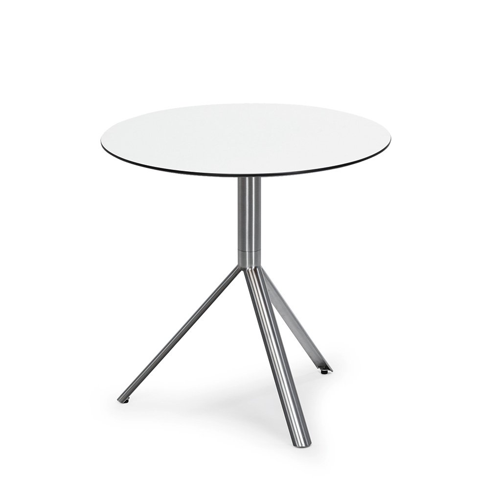 Weishäupl Trio Bistrotisch Ø 60cm (HPL weiß, Edelstahl gebürstet) HPL weiß | Edelstahl gebürstet TR060006+TR007302