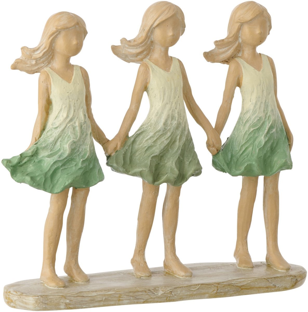 J-Line Decoratie Kinderen Zussen - Polyresin - Groen/Ecru