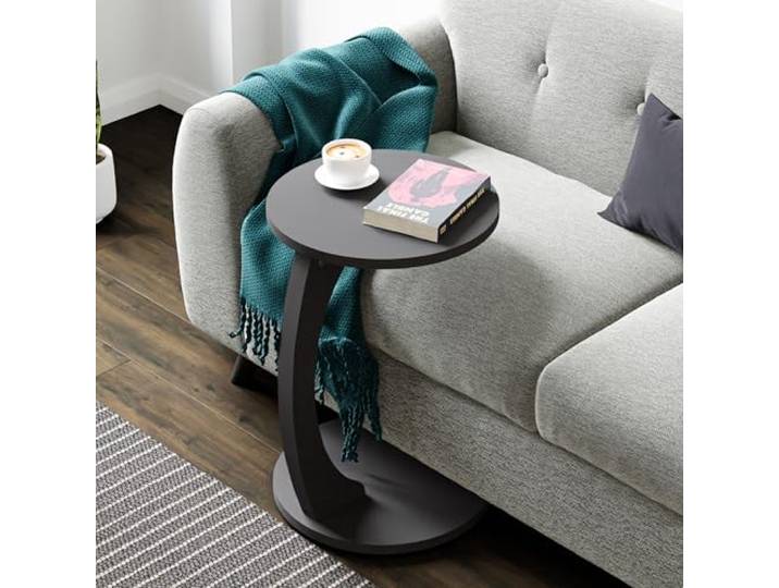 [en.casa] Bijzettafel Holeby grijs verrijdbaar C-vormig design 56x38 cm spaanplaat