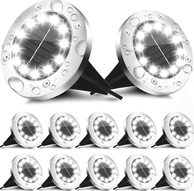 Inspire Curations 16 LED Solar Ground Lights Waterproof Outdoor Pathway Lights 16ledcold 12pack