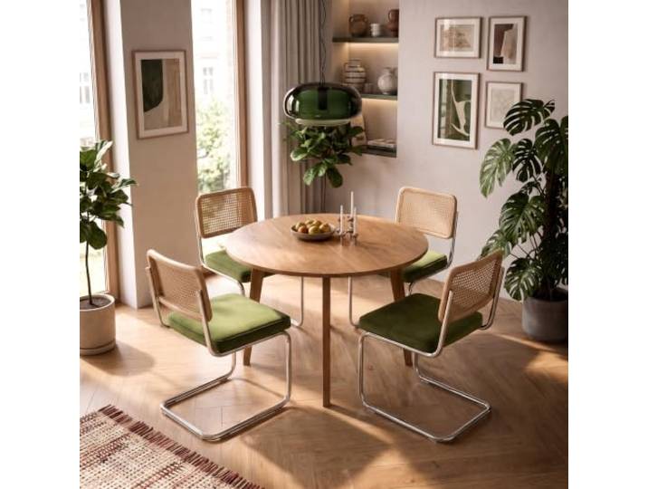 SoarTalent - 4er Set Samt Esszimmerstühle mit Rattanrücken, modernes Breuer Design mit rostfreier Chrombasis, armlose Polsterung für Esszimmer, Kücheninsel, Grün