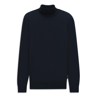 Rollkragenpullover BUGATTI "Regular Fit", Herren, Gr. M, 390, marine, 100% Wolle, unifarben, regular fit, Pullover Rollkragenpullover, Regular Fit Wolle Feinstrick