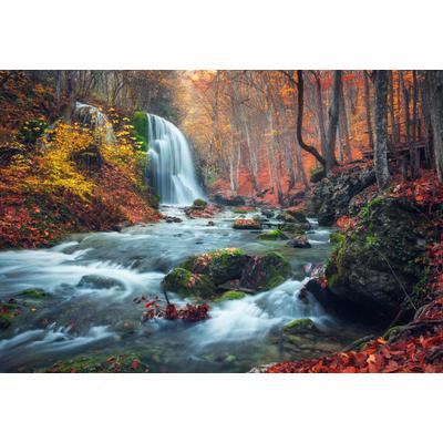 Fototapete PAPERMOON "Wasserfall im Wald", bunt, B:3,5m L:2,6m, Vlies, Tapeten