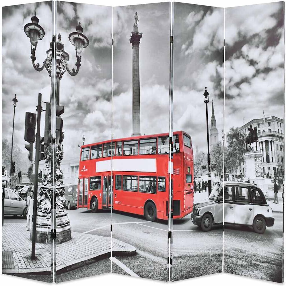 vidaXL Cloison de séparation 200 x 170 cm Bus londonien Noir et blanc