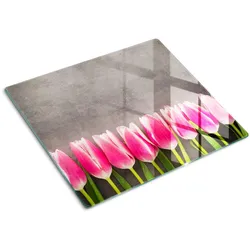 GLASPLATTE 60x52 cm Rosa Tulpen