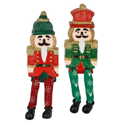 Dekofigur I.GE.A. "Kantenhocker Nussknacker", bunt (grün, rot), B:6cm H:21cm, Terrakotta, Dekofiguren, 2er Set, Dekofigur Statue Deko Männchen Weihnachtsdeko
