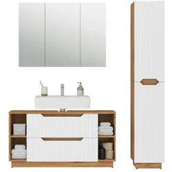 Vicco, Badmöbelset, Badmöbel-Set Lotta, Eiche/weiss gestreift, 3 Teile