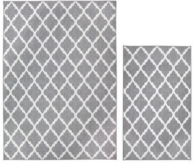 "My Magic Carpet Washable Rug 2 Piece Set - Moroccan Trellis Grey (3"" x 5"" & 5"" x 7"") - 3' x 5'"