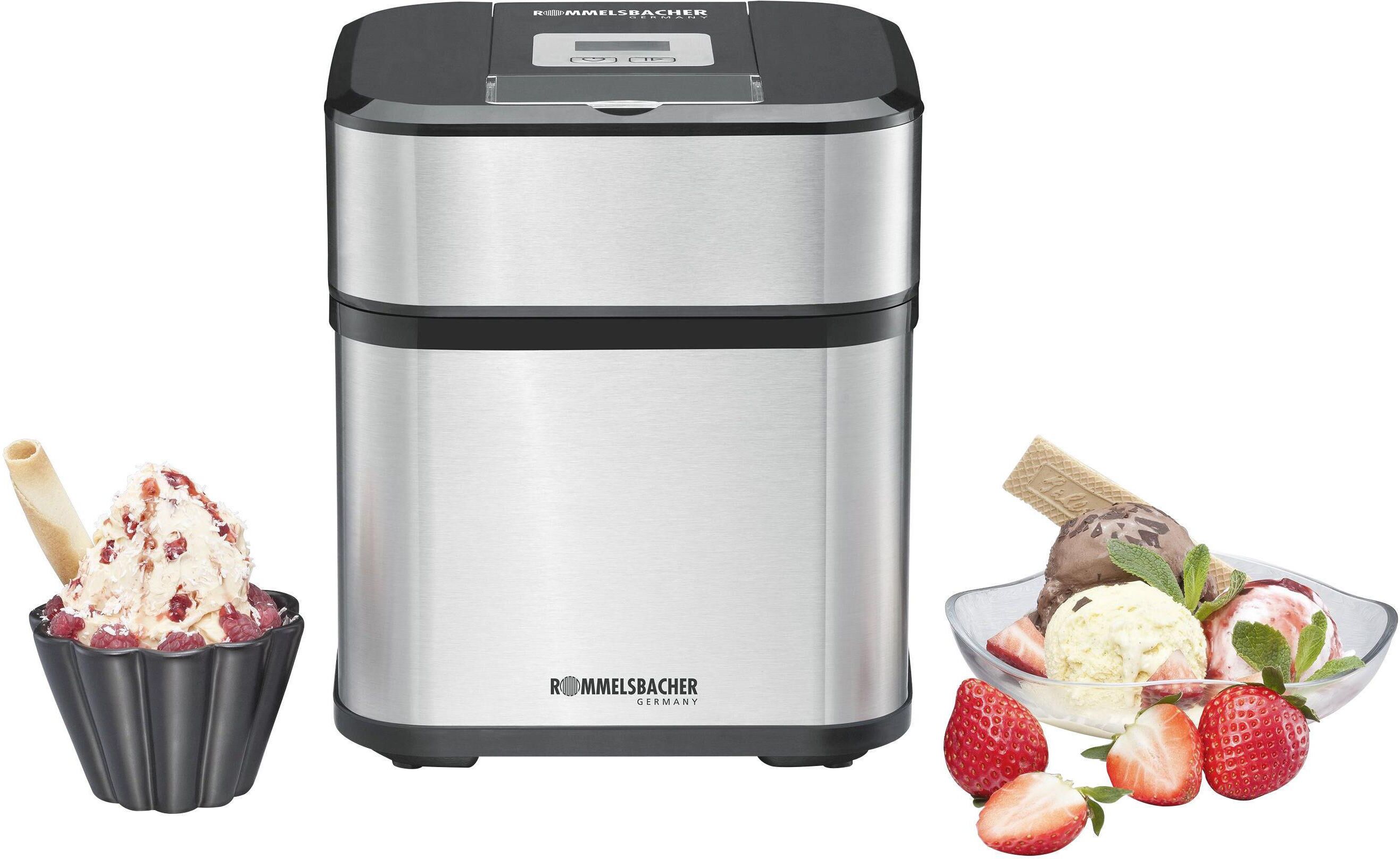 ROMMELSBACHER Eismaschine "»4in1, 500 ml«", silber (silberfarben, schwarz), Eismaschinen, Lieferung mit passendem CH-Fixadapter, Eismaschine silberfarben, schwarz Einheitsgröße