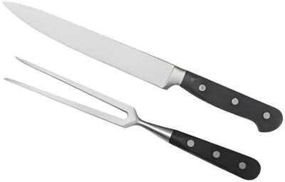 Black & Decker 2-Piece Stainless Steel Carving Knife Set, 8” Carving Knife & 7” Fork, Kitchen Knife - Black