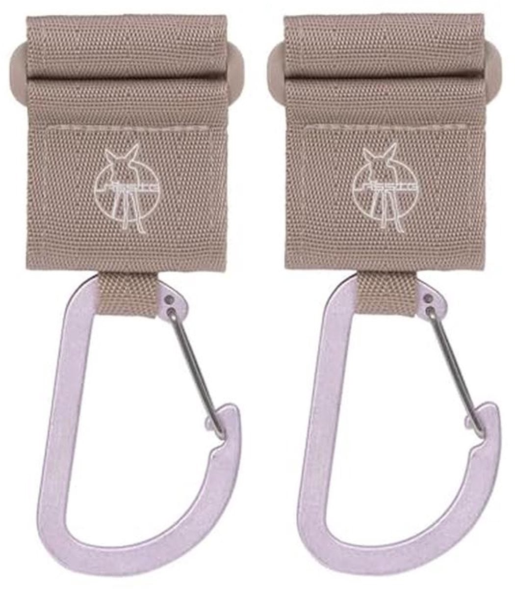 Set van 2 kinderwagen accessoires met klittenband en karabijnhaak - Beige