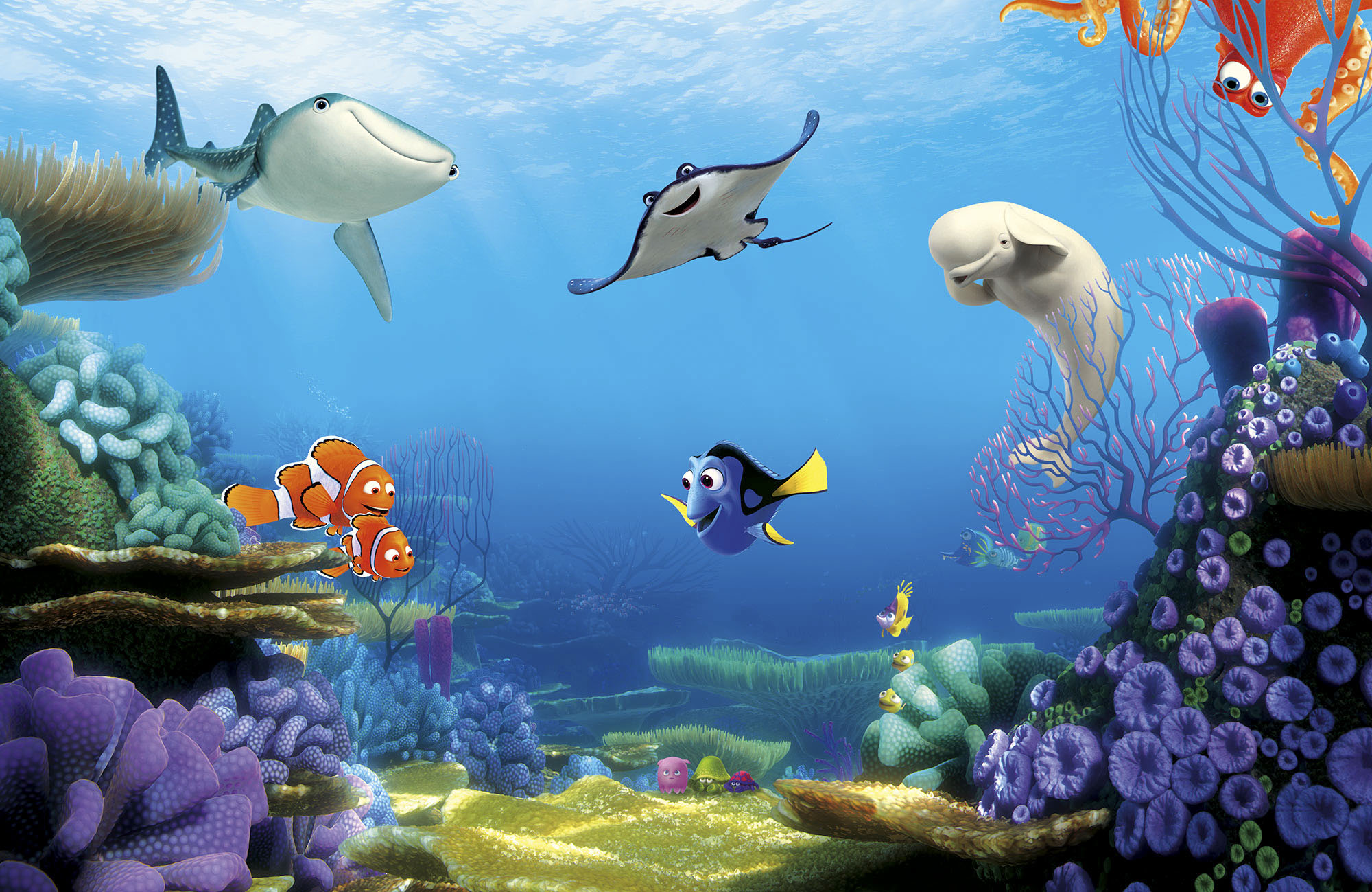 Vliestapete KOMAR "Digitaldruck Vlies - Finding Dory - Größe 400 x 260 cm", bunt (bunt, bunt), B:400m L:260m, Vlies, Tapeten, Vliestapete, Wohnzimmer, Schlafzimmer