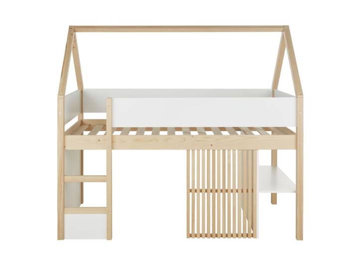 Weißes und beigefarbenes Hochbett für Kinder, 90x190cm