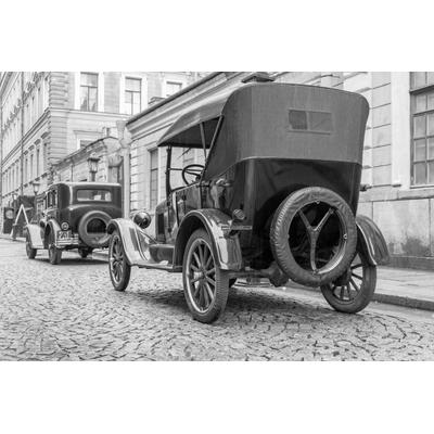 Fototapete PAPERMOON "VINTAGE OLDTIMER-SCHWARZ WEIßAUTO DESIGN XXL TAPETE", bunt, B:3,5m L:2,6m, Vlies, Tapeten