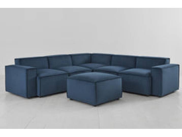 Ecksofa Model 03 mit Polsterhocker, Blaugrün