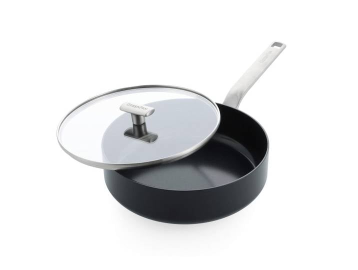 GreenPan Schmorpfanne Evolution, Schwarz, Edelstahl, Transparent, Metall, Glas, rund, backofengeeignet, antihaftbeschichtet, PTFE-frei, Kochen, Pfannen, Bratpfannen