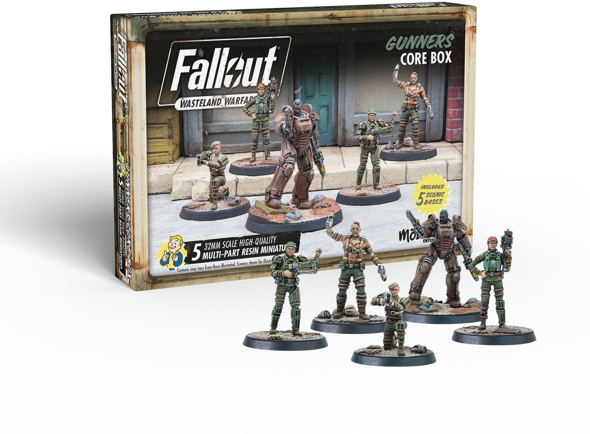 Fallout: Wasteland Warfare – Gunners Core Box, Ages 14+, Tabletop Miniatures, Modiphius Entertainment, Commonwealth Expansion Compatible