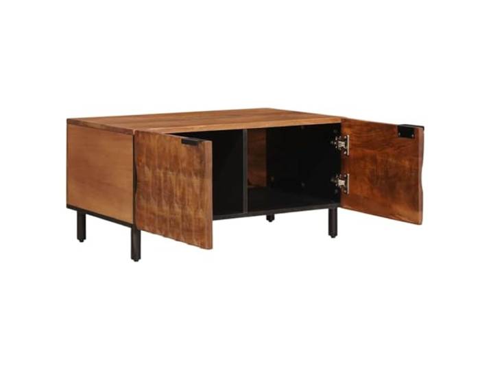 Couchtisch Braun 80 x 50 x 40 cm Holz aus Mango Massives Mangoholz, Holzwerkstoff, schwarze Akzente, Drehtür, Stauraum, Verwendung