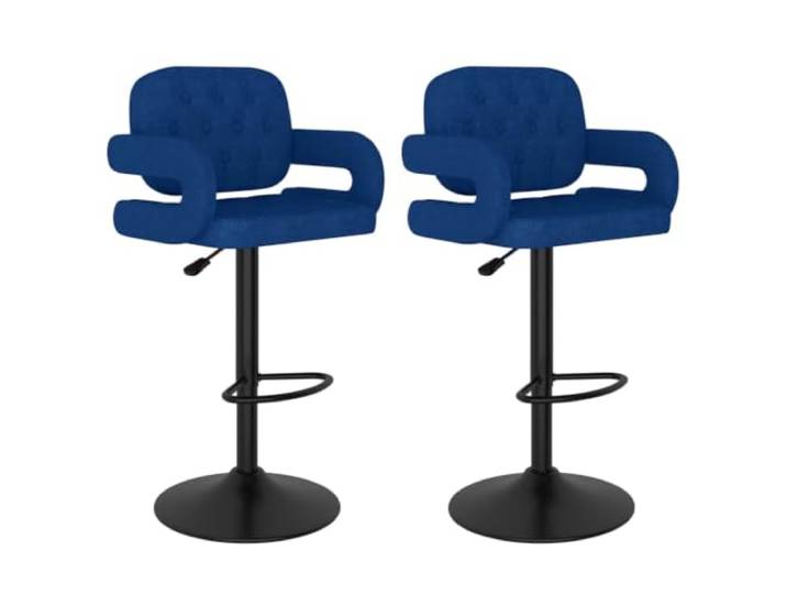Barhocker, 2-teilig, blauer Stoff, mit Fußstütze und Gashebung Robuste Stahlbasis, verstellbare Höhe, bequemer Sitz, Verwendung in Bar oder Esszimmer, Belastung 110 kg