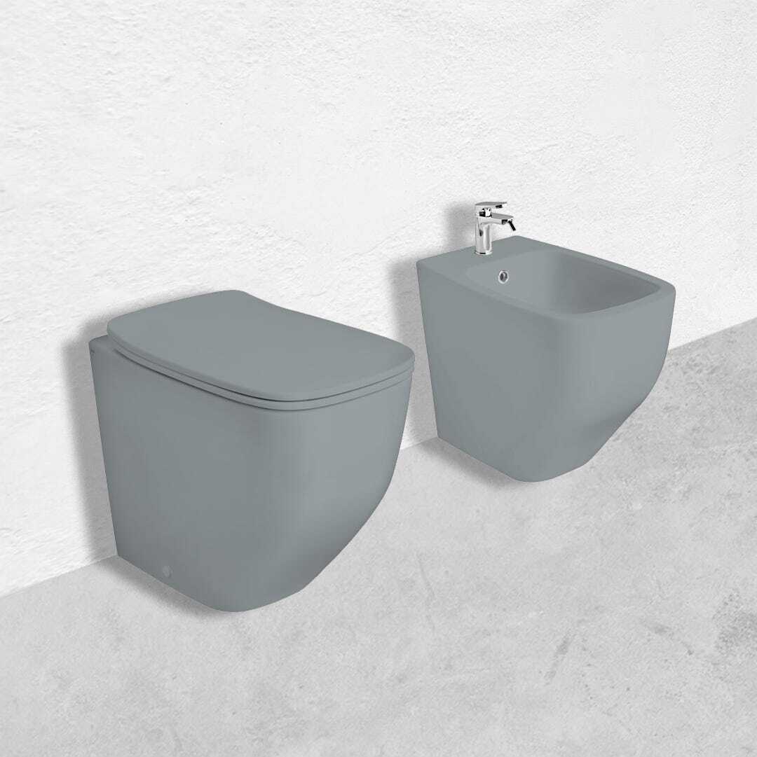 Set aus WC, Toilettensitz und Bidet in matt grauer Ausführung | Mozart