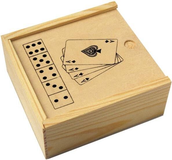 Jeu de cartes et dés publicitaire en bois Myriam custom/multicolor