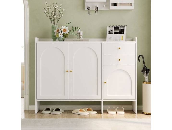 Meuble à chaussures 120x35x90 cm 3 portes 2 tiroirs avec étagères réglables anti-basculement MDF blanc MEUBLE A CHAUSSURES