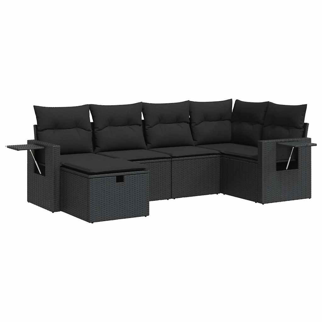 Modulare 6-tlg. Garten-Sofagarnitur mit Kissen, Stauraum, wasserfestem Beutel, Poly Rattan, UV-beständig, Schwarz