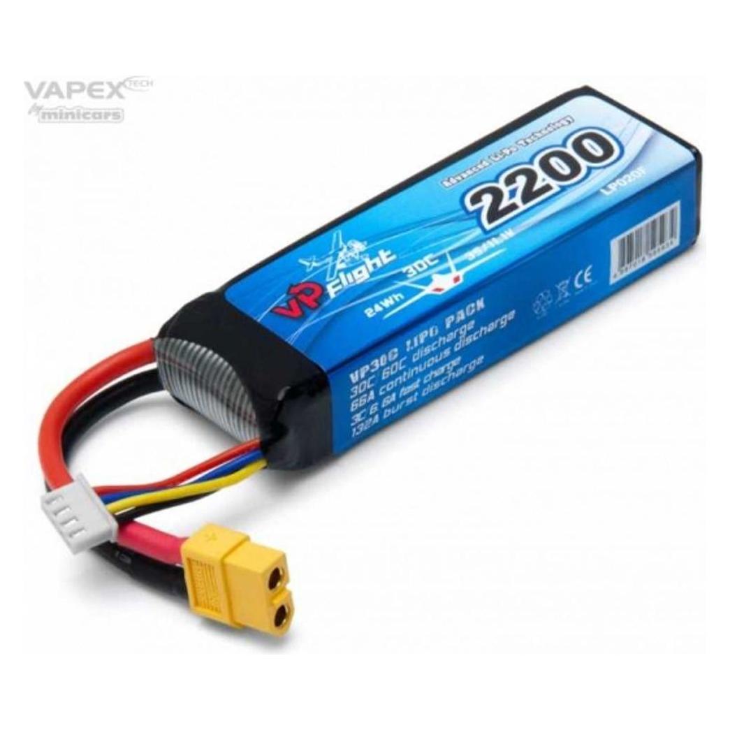 Vapex Li-Po 3S 11.1V 30C 2.200 mAh, XT60-kontakt (2200 mAh, 11.10 V) (VPLP020FXT)