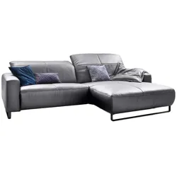 KAWOLA Sofa YORK Leder Life-line light-grey Recamiere rechts Fuß Metall schwarz
