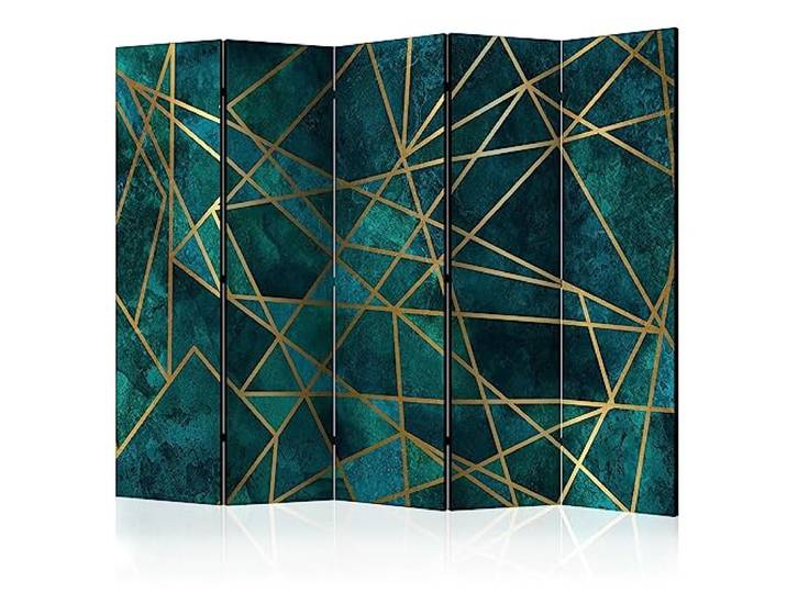 decomonkey Paravent Raumteiler Innen Geometrisch, 225x172 cm, 5-teilig Beidseitig, Muster, Wohnzimmer, Room Divider, Wall, Raumteiler Stehend, Trennwand, Sichtschutz, Spanische Wand, Holz