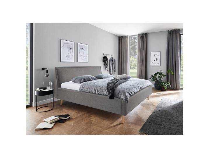 P & B Polsterbett, Hellgrau, Holz, Esche, 160x200 cm, Reach, Goldenes M, individuelle Liegehärteeinstellung, Schlafzimmer, Bett, Doppelbetten