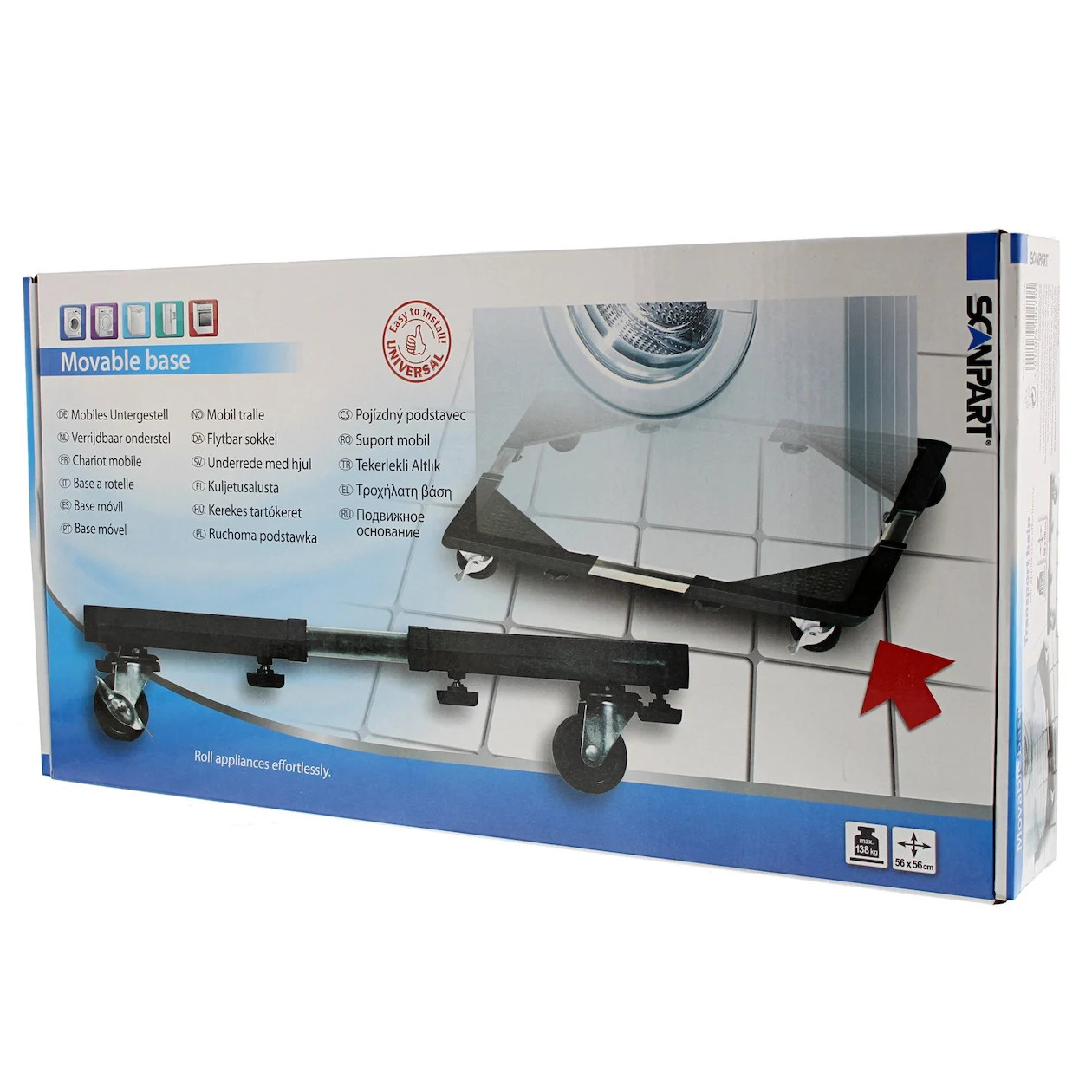Scanpart wasmachine onderstel met wielen zwart metaal en kunststof B: 43 cm, D: 22 cm