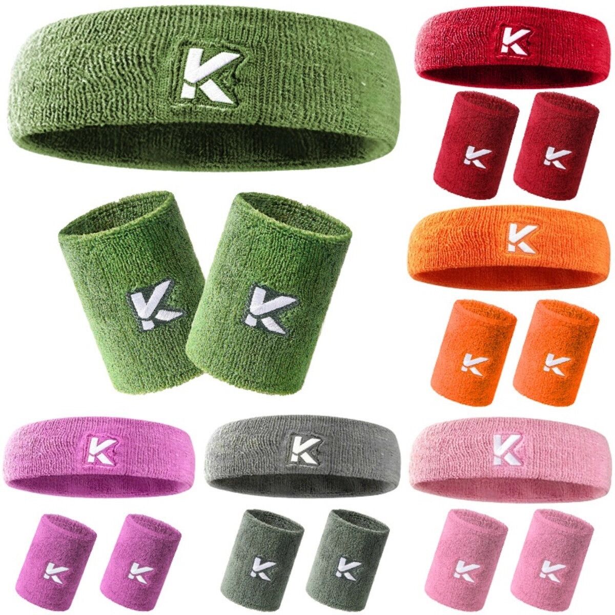 INF Reines Baumwoll-Sportset Stirnband und Handgelenksband — Atmungsaktiv, Schweißableitend, Elastische Passform, Mehrere Farben Grau