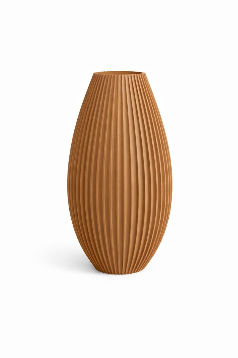 Karamel Vaas 25 cm – Moderne Ribbel Vaas – Scandinavische Woondecoratie