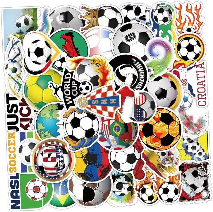 INF 50 Stück DIY Fußball Aufkleber - Wasserdichte Fußball Abziehbilder für Laptops, Wasserflaschen, Skateboards