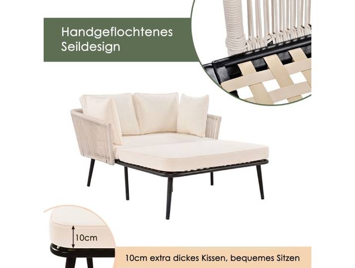 Feuille épaissie Canapé de jardin avec 2 coussins et 2 rembourrages chaises longues d'extérieur Salon de jardin ensemble de meu