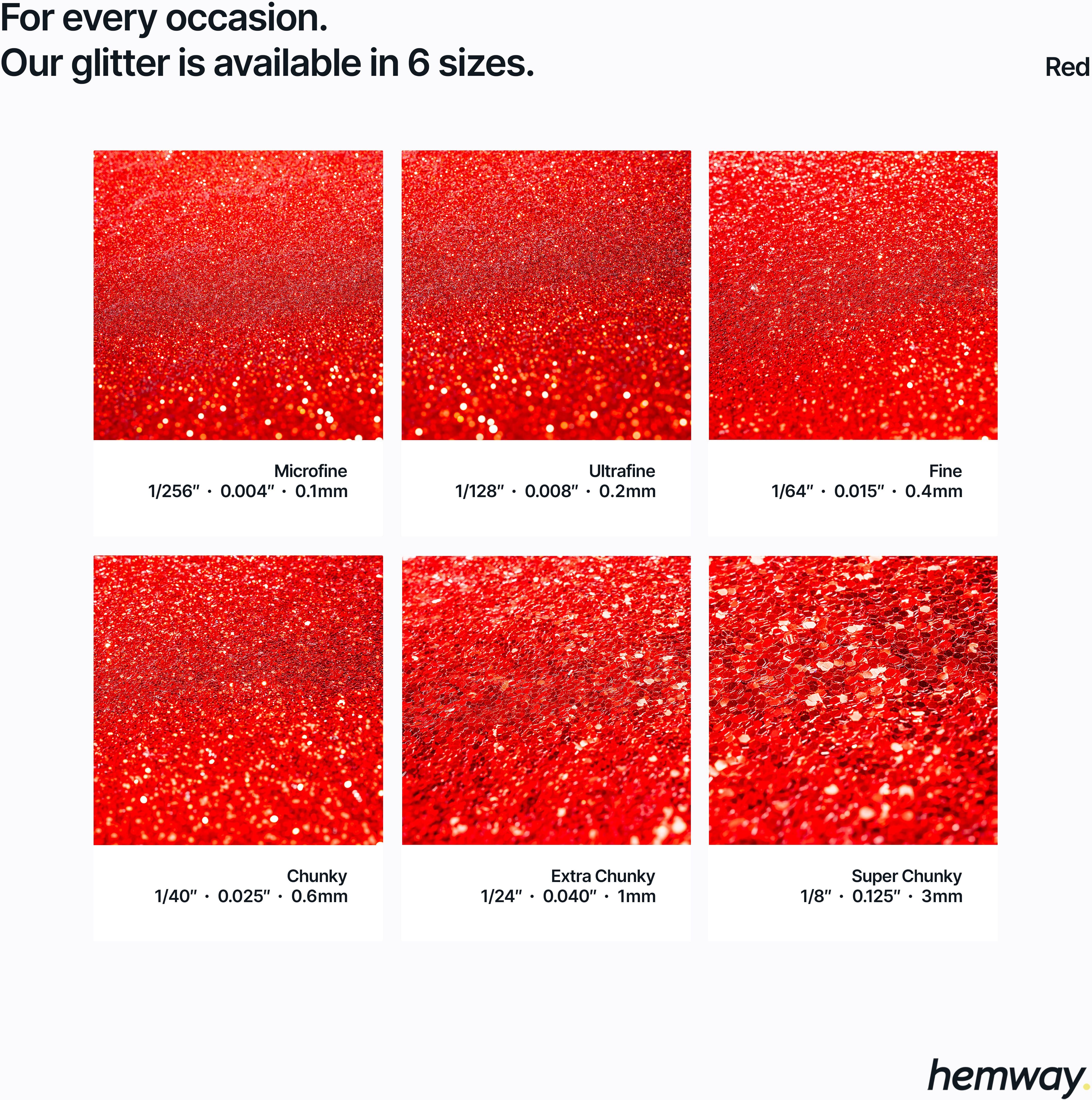 Hemway Multi-Size Glitter Shaker 120g / 4.2oz   Red   Cosmetic, Festival, Epoxy Resin, Crafts - Red - 120g