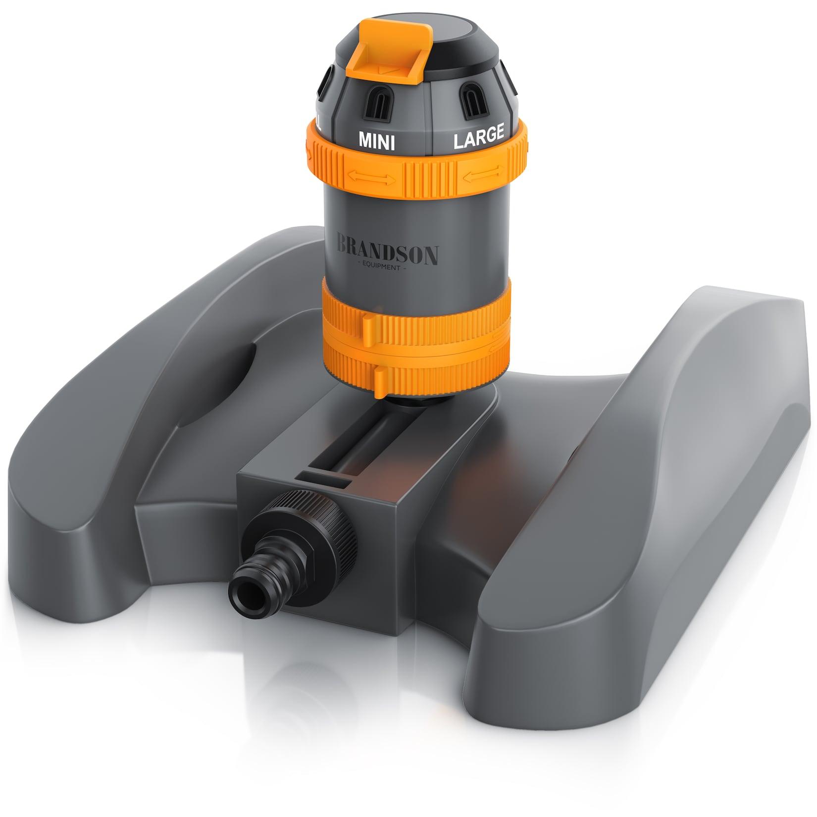 Brandson Vielflächenregner, Garten Sprinkler, 360° Rasensprenger, 6 Sprühmuster, 452m² Bewässerung, schwarz/orange/grau