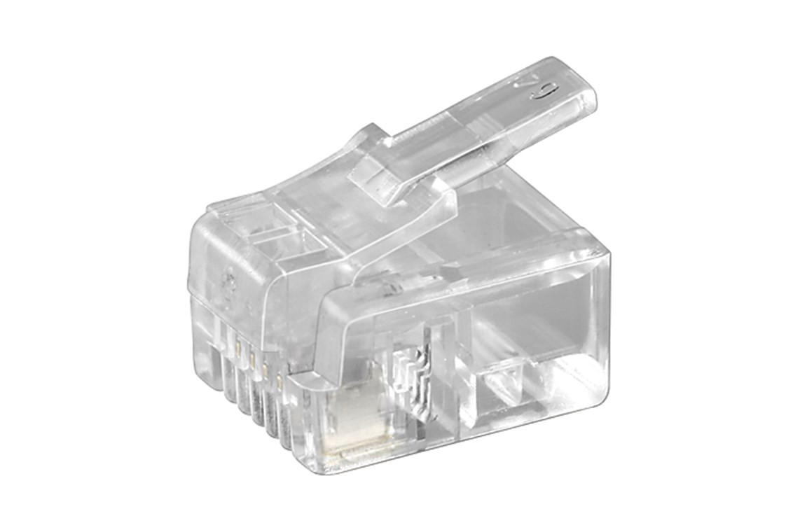 Goobay RJ11-connector met platte stekker, 4-polig, voor het krimpen op platte telefoonkabels, ongepantserd