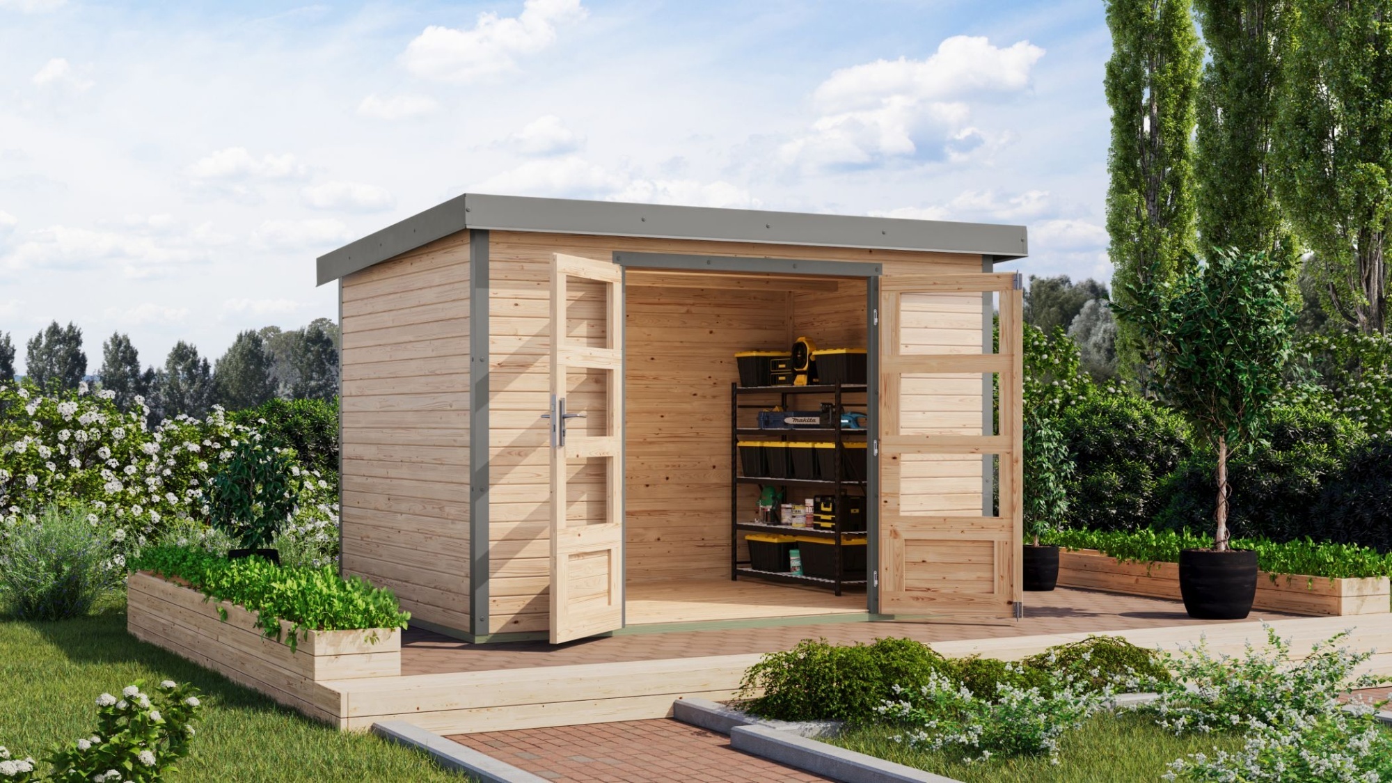 Karibu Gartenhaus Hybridhaus Metall Jupiter 4 naturbelassen 298,5x213,5x209 cm