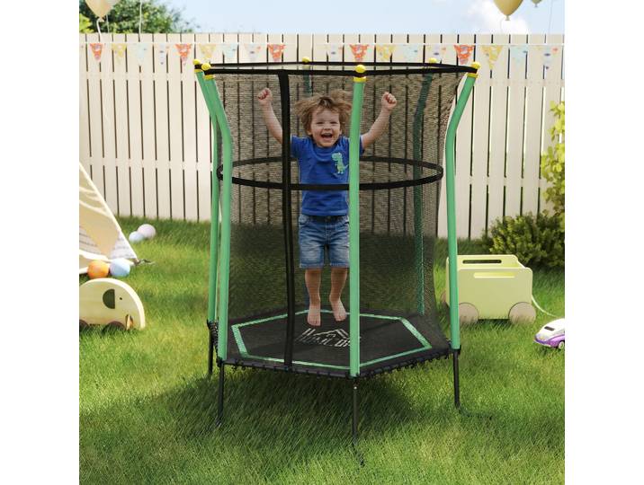 HOMCOM Trampoline Enfant Ø1,63m Filet Sécurité Vert Noir