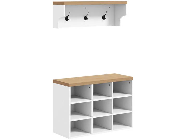ComfortXL Garderobe De-16795 Weiß & Eiche, 30x50x75 cm, Garderobe, Garderoben-Sets & Garderoben-Serien, Garderoben-Sets