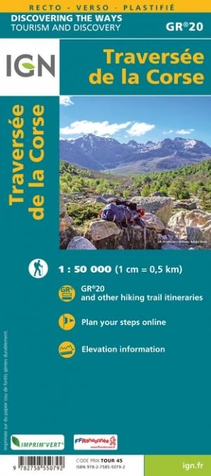 Carte plastifiée - Traversée de la Corse - GR20   IGN