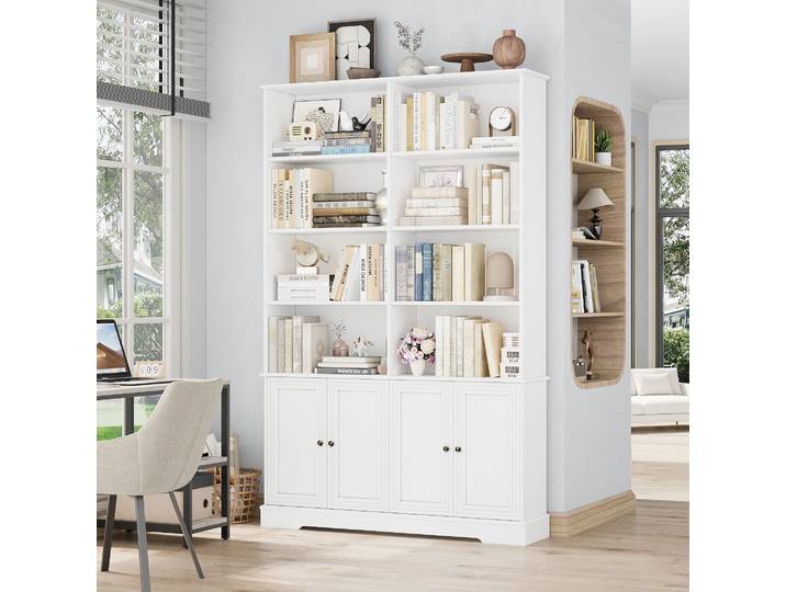 Getone Bibliothèque, Meuble de Rangement avec 4 Portes 8 Étagères, Bibliotheques pour Salon Bureau Chambre 120x27x185 cm
