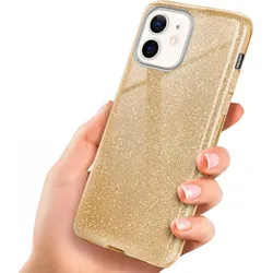 iPhone 12 mini Hülle Glitzer Gold – ONEFLOW Glitter Case, 3in1 Silikon, Funkelnd, Stoßfest, Dünn, Shine-Gold