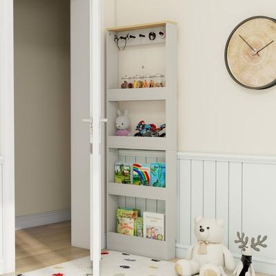 "69"" Tall Narrow Bookcase with 4 Shelves and 5 Hooks for Living Room and Study"