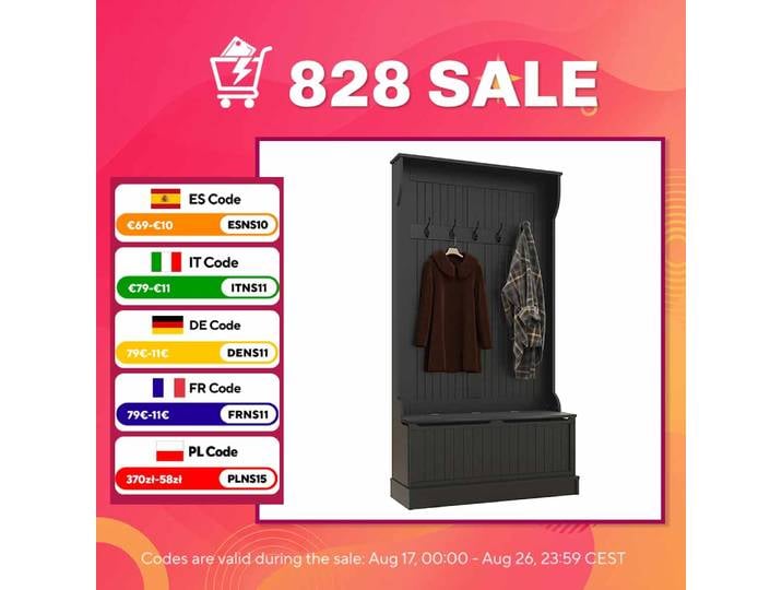 HOMCOM Perchero Zapatero con Banco de Almacenamiento y 5 Ganchos Estilo Moderno 96x34x179,7 cm Noir