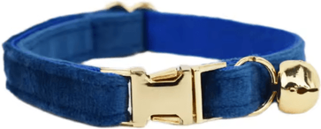 Inspire Picks Personalized Velvet Cat Collar With Engraved Name & Bow Bell blue
