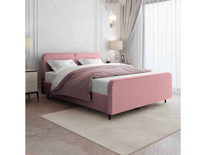 Doppelbett LEA 140x200 Polsterbett mit Bettkasten, Matratze & Topper – TILIA - Polsterstoff Rosa
